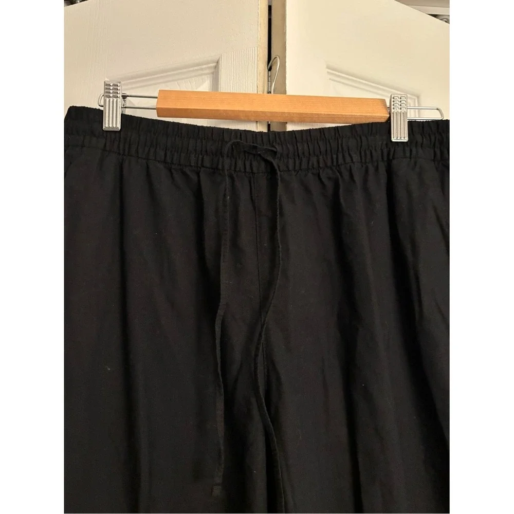 H&M Black Linen Blend Drawstring Pants Size Large NWT Relaxed Coastal Style